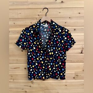 Reformation XS Polka Dot Colorful Cuba Fiesta Collared Blouse Top